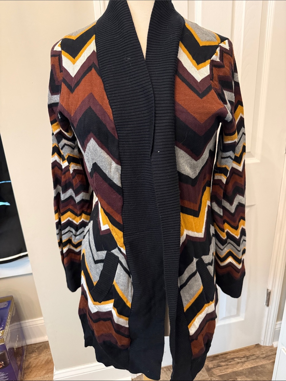 Missoni for Target Chevron Open-Front Cardigan in Black, Brown, Mustard, Gray